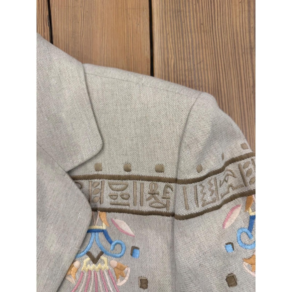 Vintage IB Diffusion Egyptian Motif Embroidered Linen Blend Blazer - Picture 7 of 9